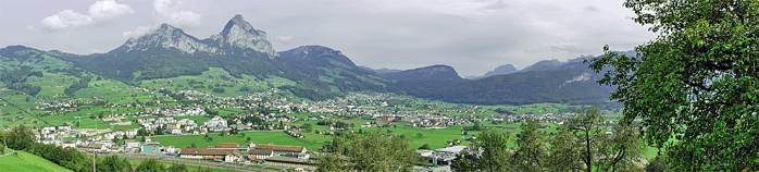 Blick über die Stadt mit Schulen Schwyz