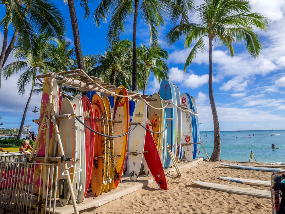 Surfboards am Strand von Waikiki
