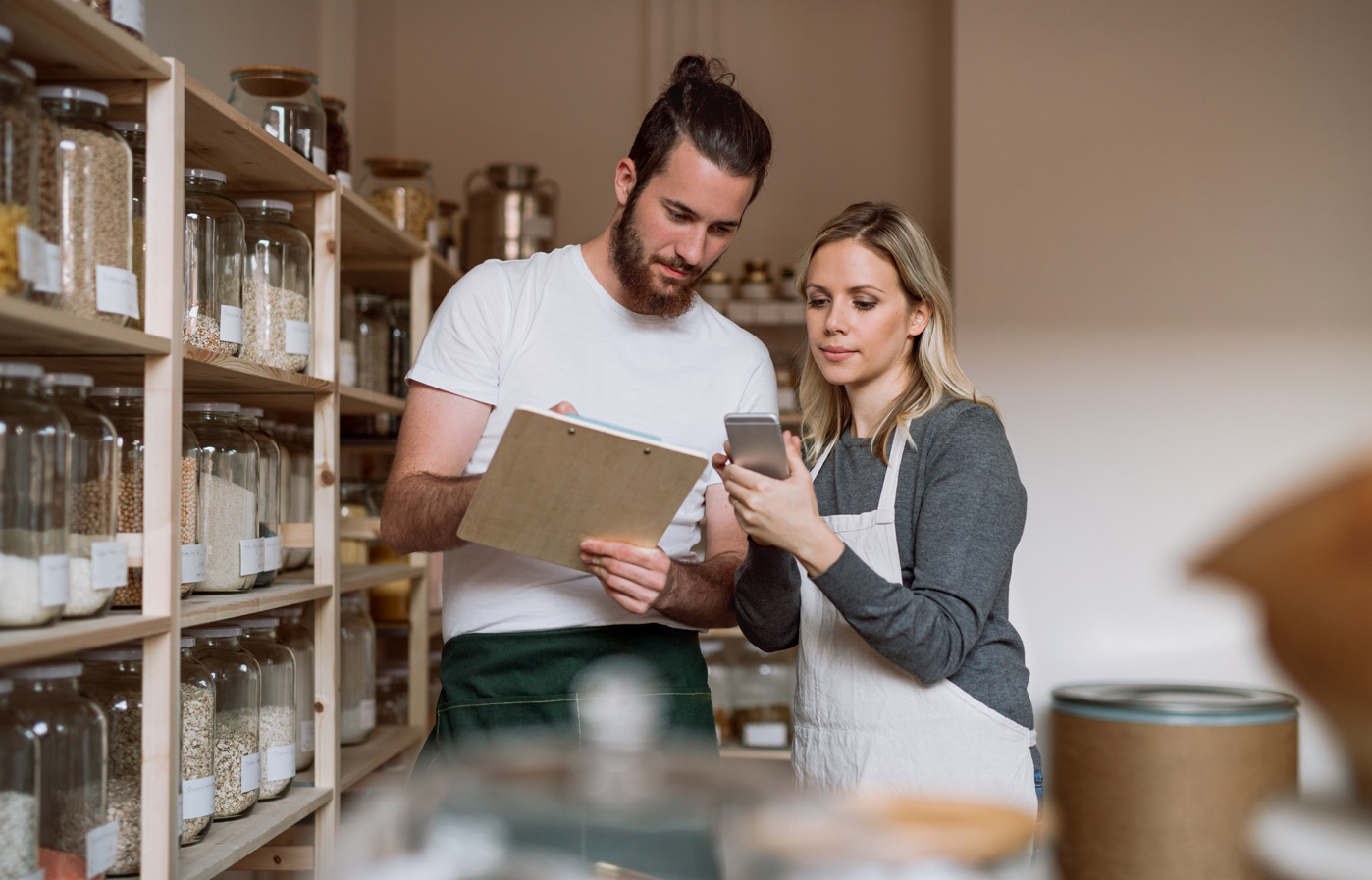 Purchasing clerks check stock levels.